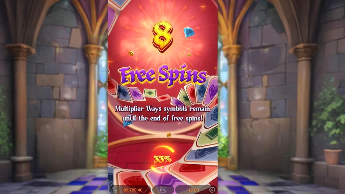 Interface do jogo Poker Kingdom Win com tema medieval e cartas de baralho